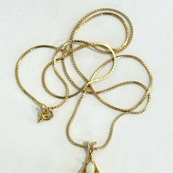 14k Plumb Yellow Gold Estate Multi Marquise Cut Fire Opal Pendant & Chain 18”